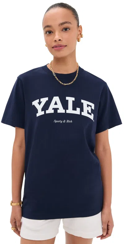Sporty And Rich Yale Classic T-shirt Dark Navy In Black