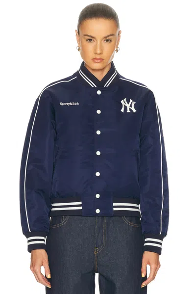 Sporty And Rich Yankees Curve Nylon Varsity Jacket In Blue