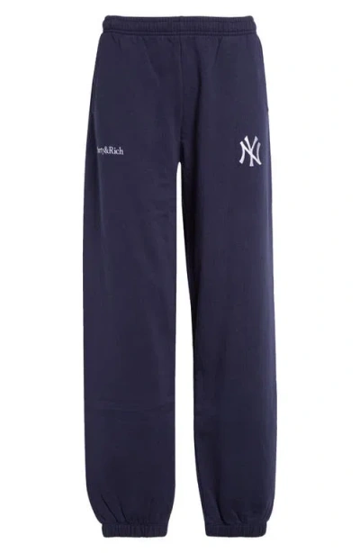 Sporty And Rich Sporty & Rich Yankees Serif Cotton Sweatpants In Navy