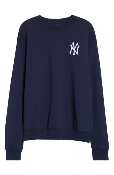 Sporty And Rich Sporty & Rich Yankees Serif Crewneck Sweatshirt In Blue