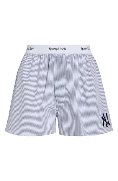 Sporty And Rich Sporty & Rich Yankees Serif Logo Cotton Boxer Shorts In Blue