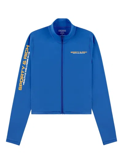 Sporty And Rich Zip-front Logo-sleeve Jacket In Blue