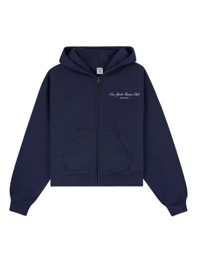 Sporty And Rich Zip-up Hooded Top In Blue