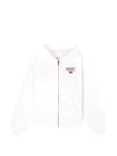 Sporty And Rich Zipped Hooded Sweatshirt In White