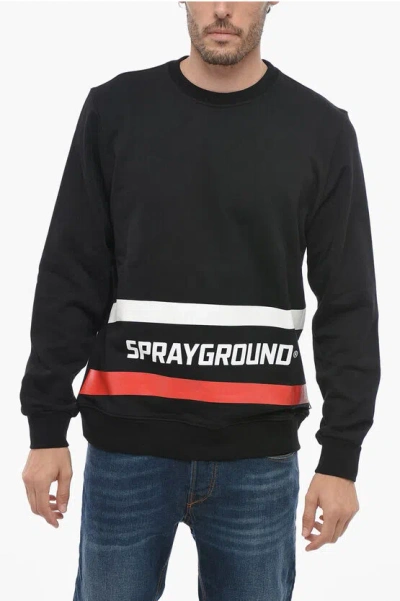 Sprayground Brushed Cotton Crew-neck Sweatshirt With Contrasting Details In Black