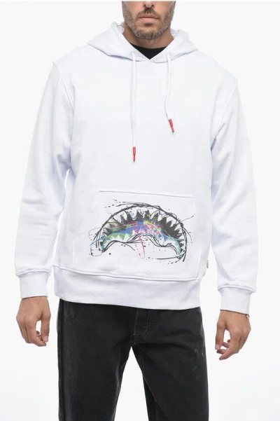 Sprayground Brushed Cotton Hoodie With Contrasting Print In White