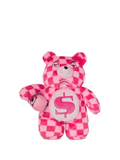 Sprayground Check Money Bear Plush Backpack In White