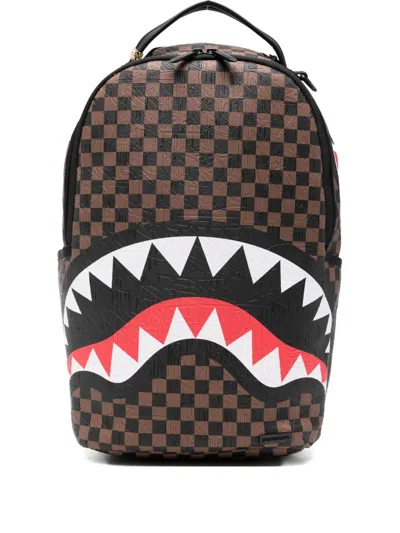 Sprayground Check-pattern Shark-print Backpack In Brown