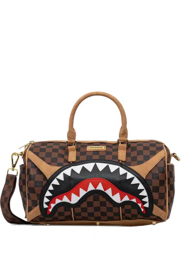 Sprayground Checked-pattern Luggage Bag In Brown