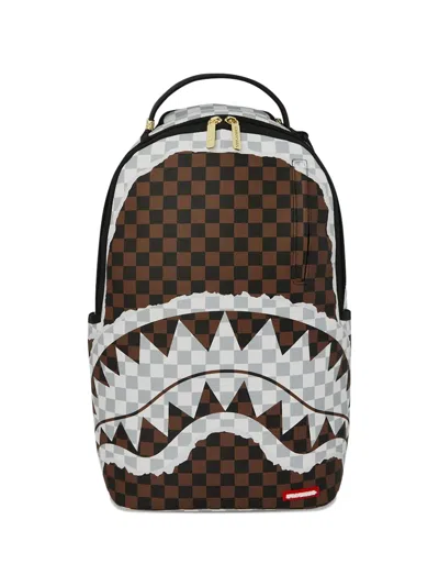 Sprayground Checked Shark-motif Backpack In Brown