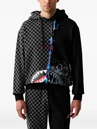 Sprayground Checkerboard-print Graphic-print Hoodie In Black
