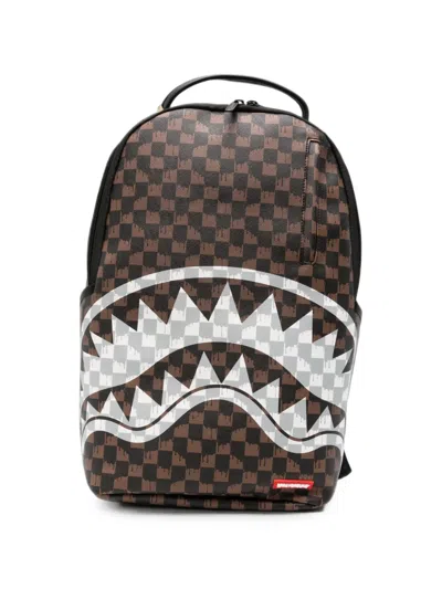 Sprayground Checkerboard-print Shark Backpack In Brown