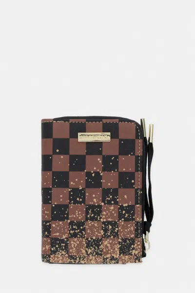 Sprayground Checkerboard-print Shark-embossed Wallet In Brown