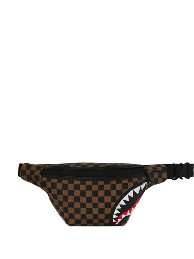 Sprayground Checkered Shark-detail Belt Bag In Brown