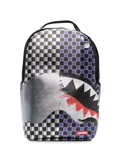 Sprayground Checkered Shark-print Backpack In Blue
