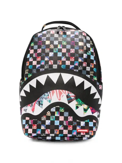 Sprayground Kids' Checkered Shark-print Backpack In Black