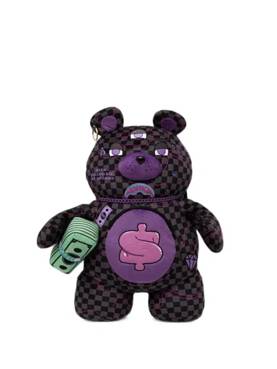 Sprayground Checkered Teddy-bear Backpack In Purple