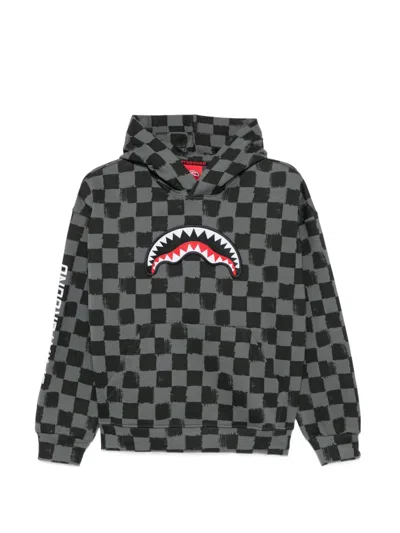 Sprayground Kids' Check-pattern Hoodie In Gray