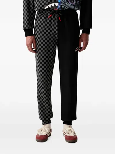 Sprayground Check-pattern Shark Track Pants In Black