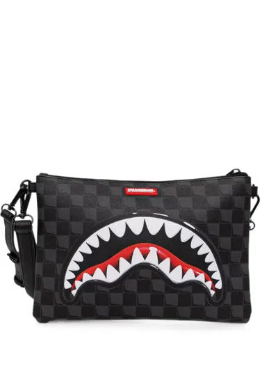 Sprayground Check-pattern Shark-motif Clutch Bag In Black