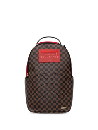 Sprayground Check-pattern Shark-mouth Backpack In Brown