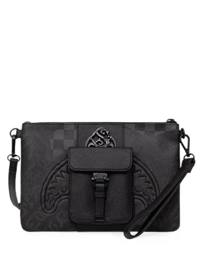 Sprayground Check-pattern Shark-mouth Clutch Bag In Black