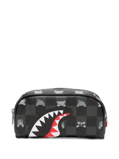 Sprayground Check-pattern Shark-mouth Wash Bag In Black