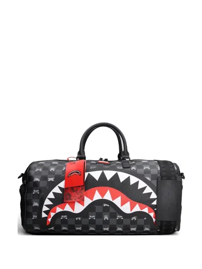 Sprayground Check-pattern Shark-print Duffle Bag In Black