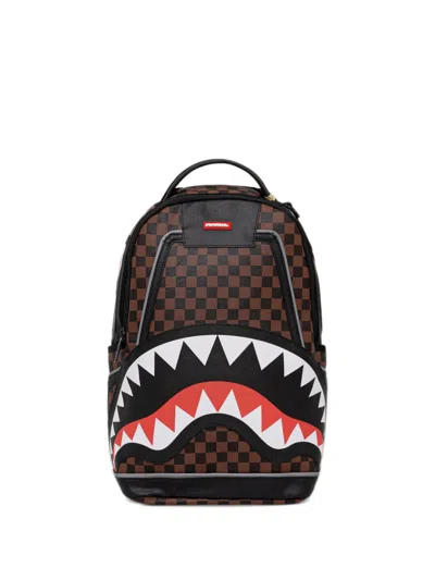 Sprayground Check-print Shark-motif Backpack In Brown