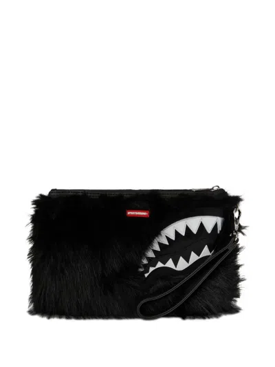 Sprayground Cray Faux-fur Clutch Bag In Black