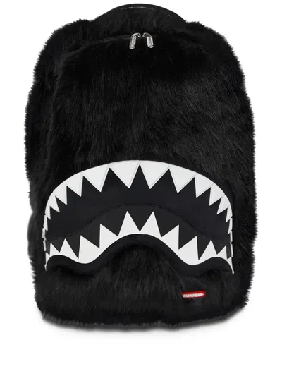 Sprayground Cray Furry Shark Backpack In Black