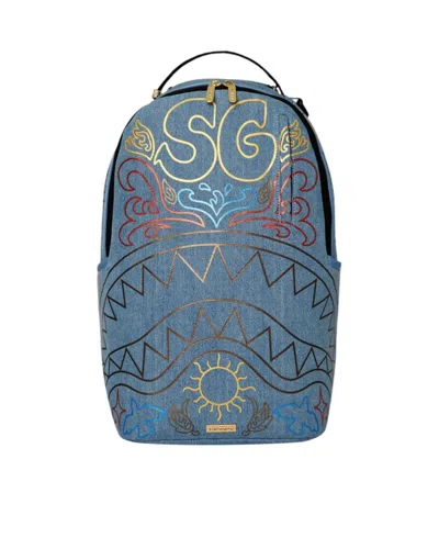 Sprayground Denim-texture Backpack In Blue