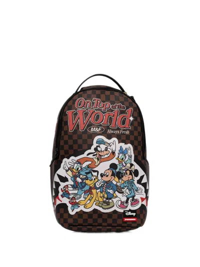 Sprayground Disney-character-print Checkered Backpack In Brown