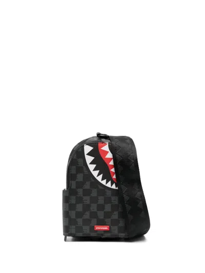 Sprayground Drip Check Shark Shoudler Bag In Black