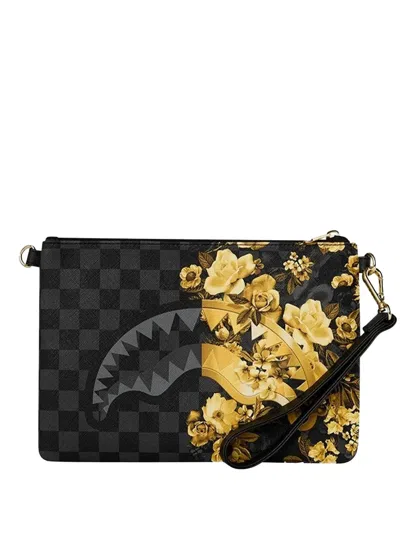 Sprayground Floral-print Checkered Clutch Bag In Black