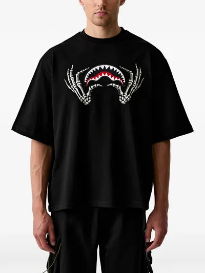 Sprayground Glow In The Dark Shark Bone Graphic-print T-shirt In Black