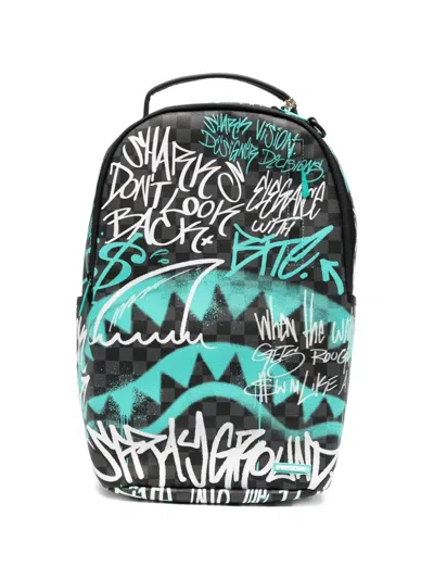 Sprayground Graffiti-print Checkered Backpack In Blue