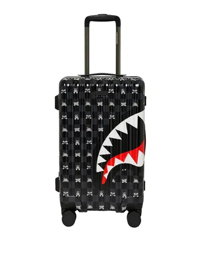 Sprayground Gray Peeking Character Check Carry-on Luggage In Black
