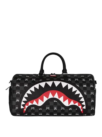Sprayground Gray Peeking Character Check Duffle In Black
