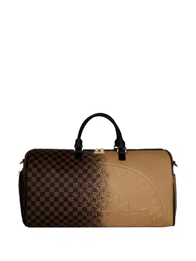 Sprayground Henny Spritz Shark Mouth Checkered Holdalls Bag In Brown