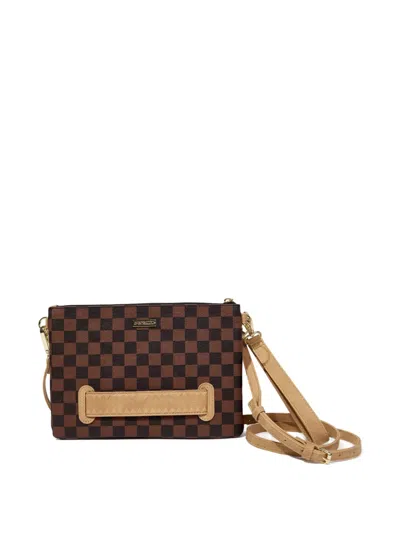 Sprayground Hennyville Shark-checkered Clutch Bag In Brown