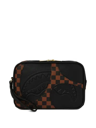 Sprayground Jetstream Shark-embossed Checkerboard Wash Bag In Black