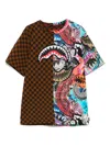 Sprayground Kid All The Sharks Split T-shirt In Brown