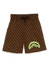 Sprayground Kid Checkered Track Shorts In Brown
