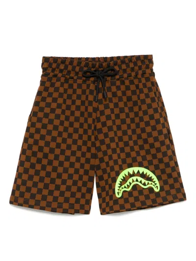 Sprayground Kid Kids' Checkered Track Shorts In Brown