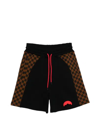 Sprayground Kid Kids' Checkered-detail Shark-patch Shorts In Black