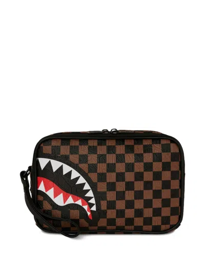 Sprayground Kid Check-pattern Shark-motif Bag In Brown