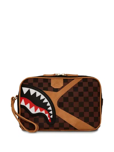 Sprayground Kid Check-pattern Shark-mouth-patch Wash Bag In Neutral