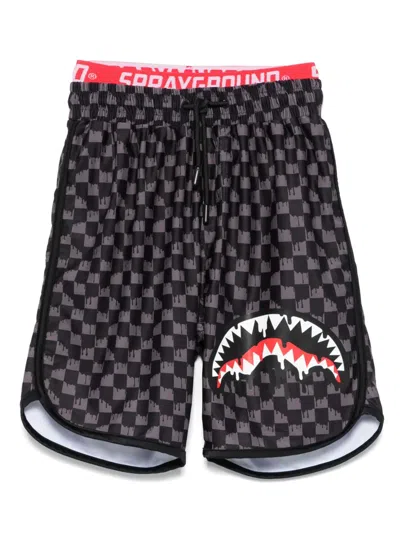 Sprayground Kid Drip Checkered Swim Shorts In Gray