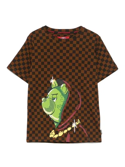 Sprayground Kid Kids' Hidden In The Checkered T-shirt In Brown